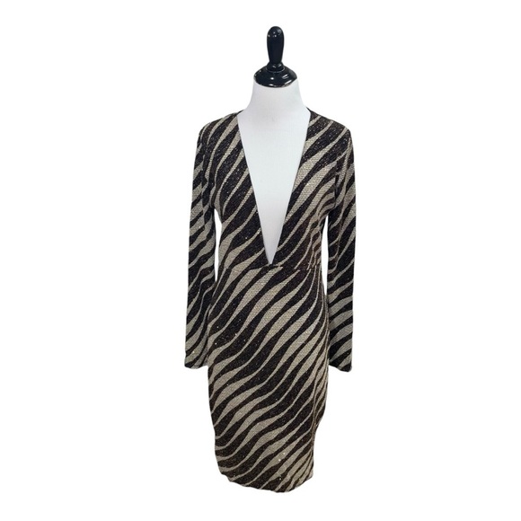 VIOLA Women's L Large Bodycon Dress Sparkles Metallic Thread Deep V-Neckline - Picture 2 of 11